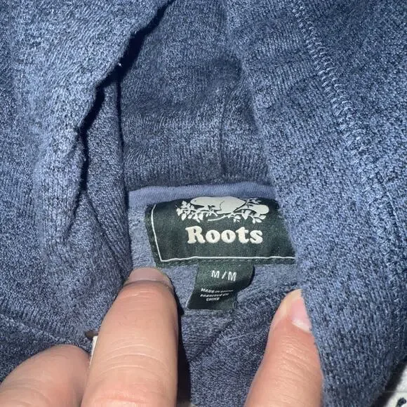 Roots Canada Hoodie Sweatshirt Mens Medium Blue Hooded Pullover Beaver - Picture 4 of 8